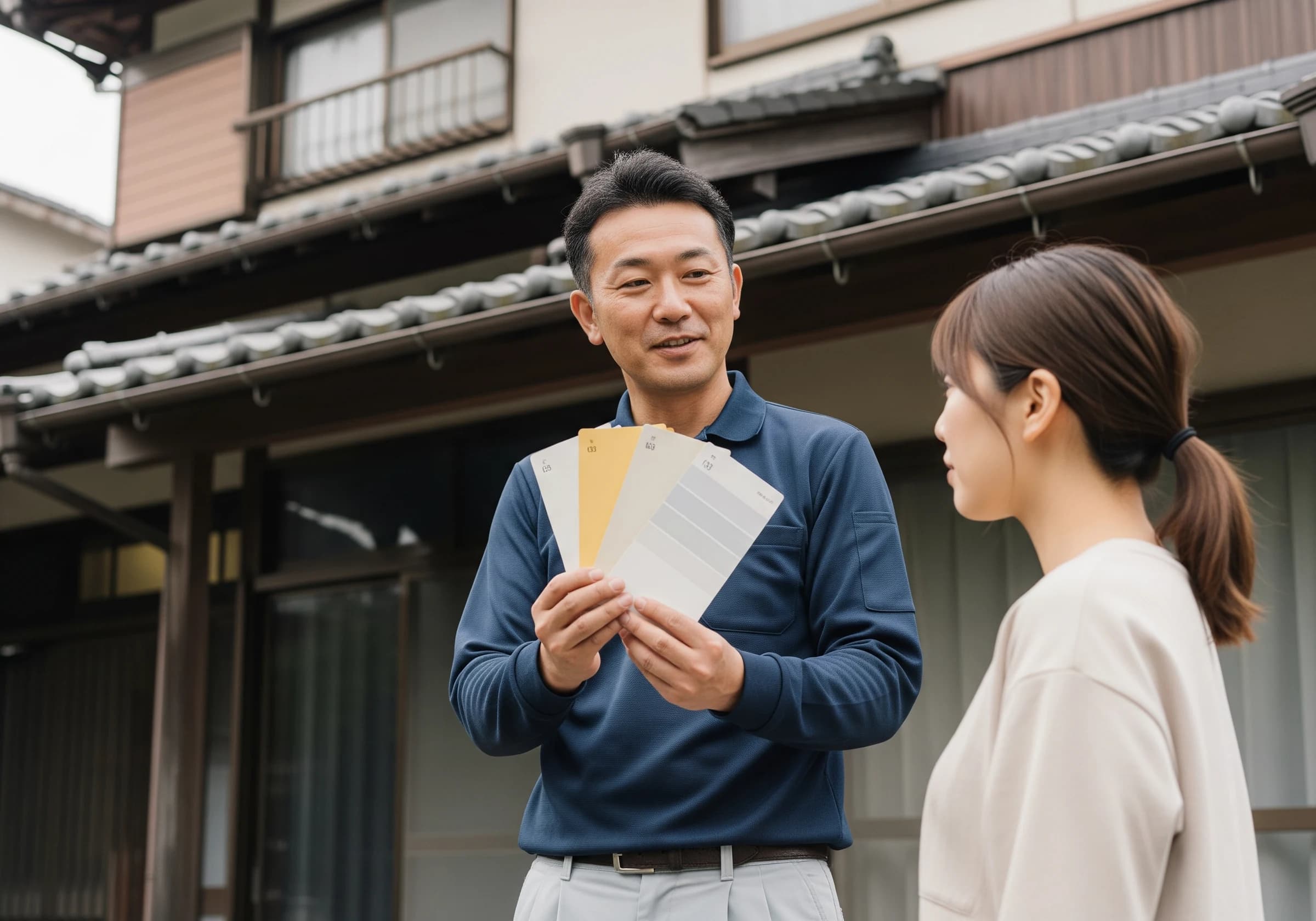 色見本を見せながら打ち合わせをする様子