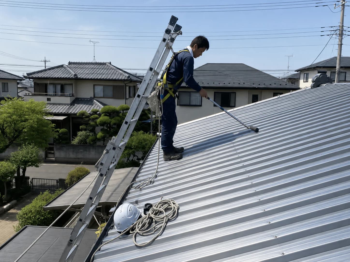 屋根塗装を行う職人